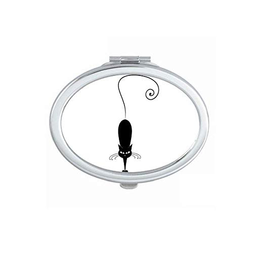 Black Cat Pet Lover Animal Art Outline Mirror Portable Fold Hand Makeup Double Side Glasses