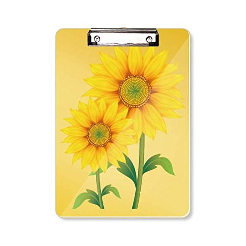Yellow Sunflower Greenery Flower Plant Clipboard Folder Writing Pad Backing Plate A4