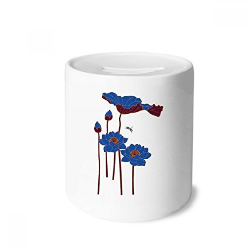 DIYthinker Blue Lotus Leaf Lotus Flower Dragonfly Plant Money Box Ceramic Coin Case Piggy Bank Gift