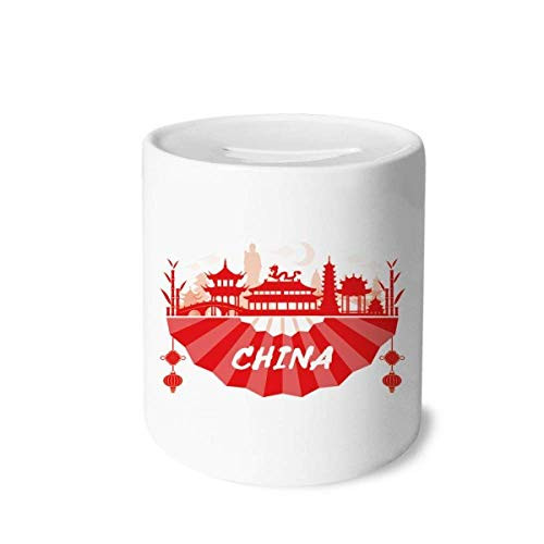 DIYthinker Red Outline Landmark China Fan Money Box Ceramic Coin Case Piggy Bank Gift DIYthinker Red Outline Landmark China Fan Money Box Ceramic Coin Case Piggy Bank Gift