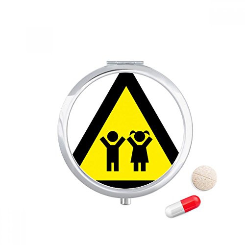 Warning Symbol Yellow Black Kids Triangle Pill Case Pocket Medicine Storage Box Container Dispenser