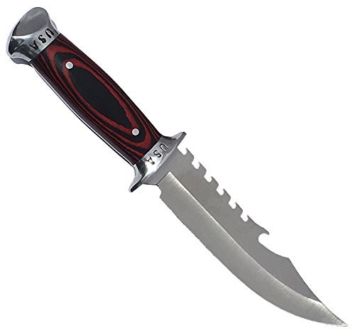 eTradewinds USA Combat Bowie Hunting Knife w/Sheath, Pakkawood Handle, Razor Sharp 420 SS Rust Free Full Tang Fixed Blade (Nylon Sheath) By eT