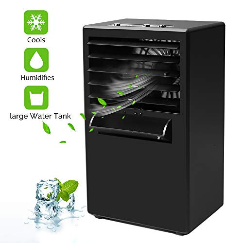 OVPPH Air Conditioner Fan, Mini Portable Desktop Fan 9.5-inch Personal Misting Table Fan Small Evaporative Air Cooler Circulator Humidifier for for Office, Dorm, and More (Black)