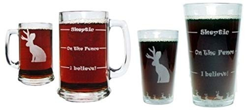 Jackalope Drink 'Till You Believe Beer Mug and Pint Glass Gift Set with 360 Degree AND Bottom Engraving- 15oz Engraved Beer Mug with 16oz Pint Glass-Permanently Etched