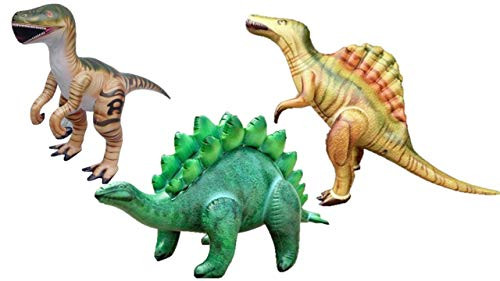 Jet Creations Dinosaur Inflatable Raptor Stegosaurus Spinosaurus Pack of 3 Di-SSR, Multicolor