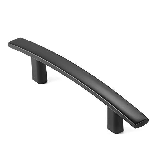 Cauldham 25 Pack Solid Kitchen Cabinet Arch Pulls Handles (3" Hole Centers) - Modern Curved Drawer/Door Hardware - Style M242 - Matte Black