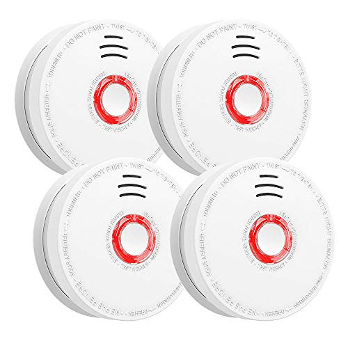 4 Pack Smoke Detector and Fire Alarm Photoelectric Smoke Alarm Not Hardwire Easy to Install Smoke Alarm with Light and Sound Warning, Test Button,9V Battery Included, UL Listed Safe for Home School