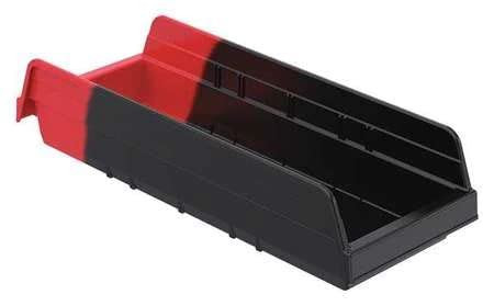 Shelf Storage Bin, Black/Red, Plastic, 17 7/8 in L x 6 5/8 in W x 4 in H, 20 lb Load Capacity