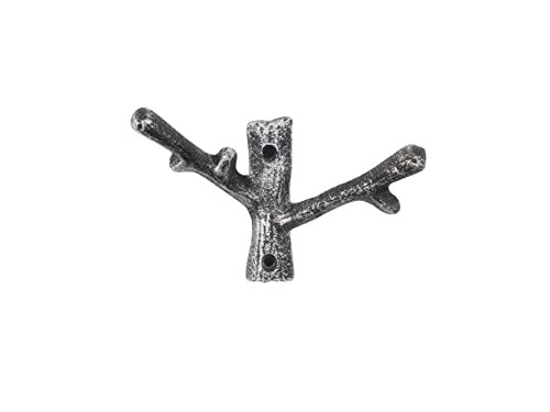 Handcrafted Nautical Decor Rustic Silver Cast Iron Forked Tree Branch Decorative Metal Double Wall Hooks 5