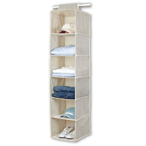 BINO 10-Shelf Shoe Closet Organizer - Beige | Closet Hanging Organizer | Hanging Shoe Rack Storage & Organizer for Bedroom | Hanging Shelves | Portable Closets for Hanging Shoes | Room Essentials