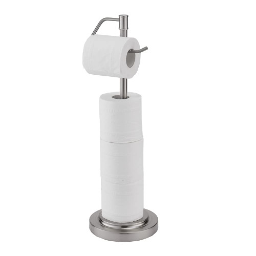 Top Taste Toilet Paper Holder Stand,Bathroom Free Standing Toilet Paper Roll Holder with Reserve,Holds Regular & Jumbo Rolls, Matte Black Finish