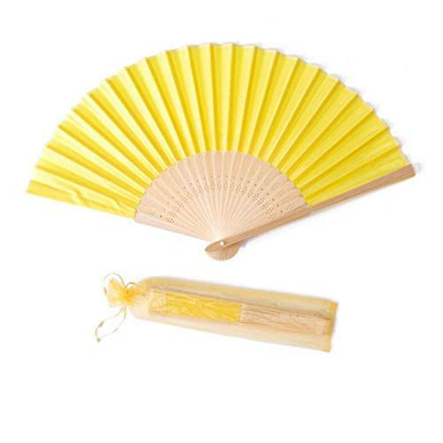 agsu Personalized Fans for Wedding Favors,Custom Fans,Handheld Paper Fans Paper Folding Fans with Bamboos for Wedding Gift, Party, Home, DIY,Bride (Yellow,24pcs)