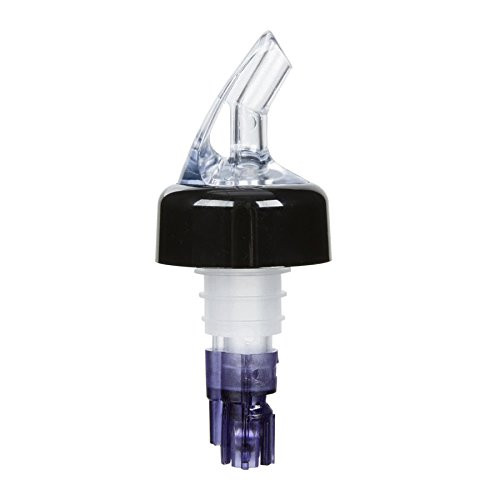 Measured Liquor Bottle Pourer, 1.125 oz, Clear Spout Bottle Pourer with Purple Tail and Black Collar, Measured Pour Spouts by Tezzorio