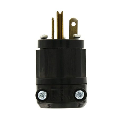 Leviton 5366-B 20 Amp, 125 Volt, Straight Blade, Plug, Industrial Grade, Grounding, All Black, Black