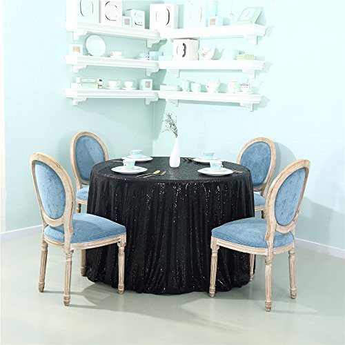 Zdada Black Shimmer Sequin Party Tablecloth 108" Round Table Cover Zdada Black Shimmer Sequin Party Tablecloth 108" Round Table Cover