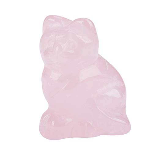 TOPINCN 2" Rose Quartz Crystal Lucky Cat Figurine Hand Carved Maneki Neko Money Cats Statue Good Luck Feng Shui Decoration for Home Office with Gift Box