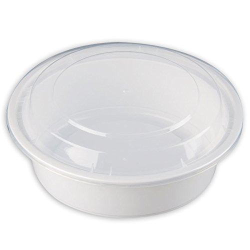 SafePro 32 oz. White Round Microwavable Container with Clear Lid, Lunch Bento Box, Take-Out Containers (Case of 50)