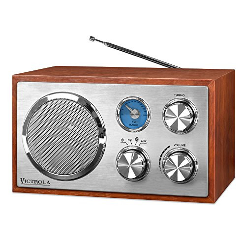 Victrola Wooden Desktop FM Radio with Bluetooth, Mahogany