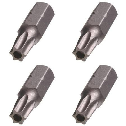 4 Pack T30 TORX Security Bits | S2 Steel | 1/4" Hex Shank | 1" Length (BCP968)