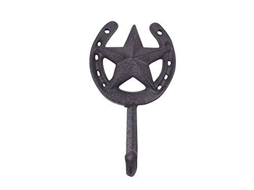 Handcrafted Nautical Decor Cast Iron Barn Star and Horseshoe Decorative Metal Wall Hook 7"