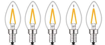 5PACK LED Filament Bulb Candelabra C7 2W LED Filament Candle Bulb, E12 Base, Warm White 2700K, LED Mini Bulb Night Light 20W Equivalent, 110-120VAC (2)