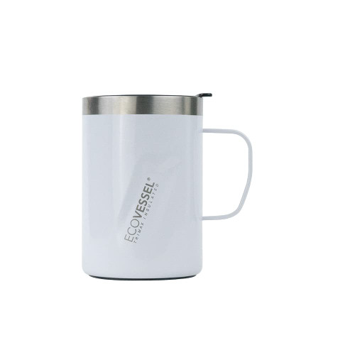 EcoVessel TRANSIT Stainless Steel Travel Mug/Coffee Mug with Slider Lid & Ergonomic Handle, Tumbler With Handle Insulated Coffee Mug - 12oz (White Pearl)