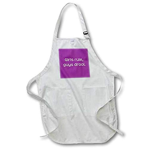 3dRose apr_17029_4 Girls Rule, Guys Drool-Full Length Black Apron with Pockets, 22 by 30-Inch