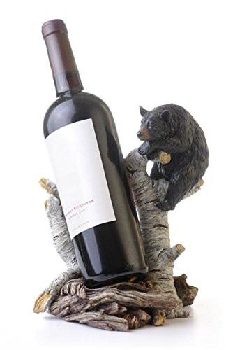 PS 8.8 Inch Birch Wood Design with Climbing Black Bear Wine Bottle Holder