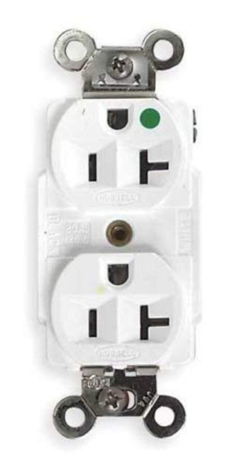 Hubbell HBL8300W Duplex Receptacle, Hospital Grade, 20 amp, 125V, 5-20R, White