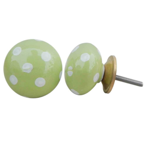 Indian Shelf 4 Pieces Girls Dresser Knobs | Polka Dot Cabinet Knobs and Pulls Set | Drawer Hardware Pulls Green | Fancy Door Knobs Ceramic | Cabinet Hardware Knobs | Flower Knobs for Dresser Drawers