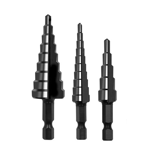 1PCS HSS Straight Groove Step Drill Bit Titanium Coated Wood Metal Hole Cutter Core Drill Bit,Nitriding Black 4-20