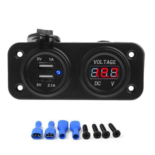 Davitu Cables, Adapters & Sockets - 1 Set New 2 In 1 Waterproof DC 12V Dual USB Port Power Socket LED Digital Display Panel Mount Car Motorcycle Charger Adapter - (Color Name: Red)