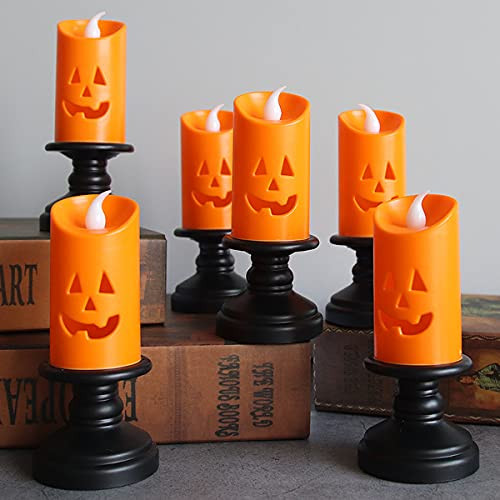 YBB 6PCS Halloween Pumpkin Candle Light, Halloween Orange Flameless Candle Lights LED Lamps Festival Decor Light for Halloween Party