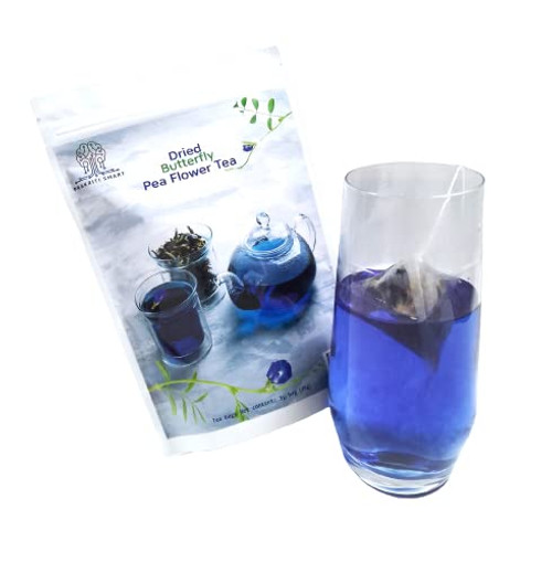 Organic Dried Blue Butterfly Pea Flower Tea - Dried Blue Butterfly Pea Flower Herbal Tea - 15 Tea Bags | DETOX TEA | Makes Natural Blue, Purple Tea Organic Dried Blue Butterfly Pea Flower Tea - Dried Blue Butterfly Pea Flower Herbal Tea - 15 Tea Bags | DETOX TEA | Makes Natural Blue, Purple Tea