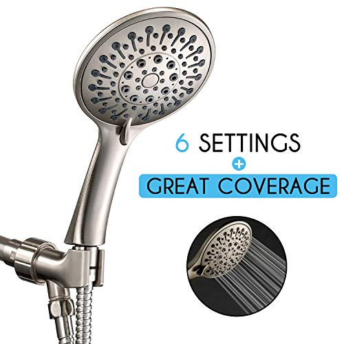 ANZA High Pressure Handheld Shower Head With Hose, 6 Spray Modes, Luxury Spa Grade, Rainfall 4.7, Hand Held Shower Head For Low Flow With Long Hose & Adjustable Bracket & Teflon Tape, Brushed Nickel