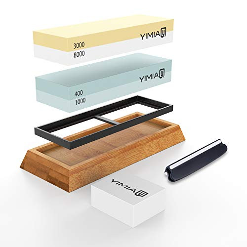 Sharpening Stone Kit, YIMIA 4 Side Grit 400/1000 3000/8000 Whetstone, Knife Sharpener Waterstone with Non-Slip Bamboo Base & Flattening Stone & Angle Guide Sharpening Stone Kit, YIMIA 4 Side Grit 400/1000 3000/8000 Whetstone, Knife Sharpener Waterstone with Non-Slip Bamboo Base & Flattening Stone & Angle Guide