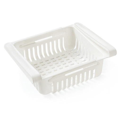 Retractable Drawer Type Refrigerator Storage Box Food Fresh-keeping Classified Organizer Container Basket Fridge Shelf Holder Plastic Storage Bins, Fit for Fridge Shelf Under 0.5" - White