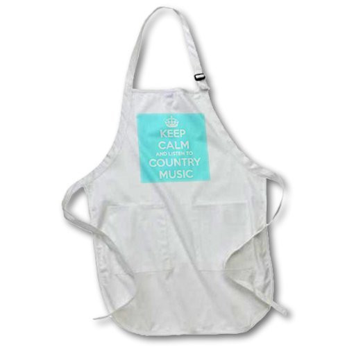 3dRose Keep Calm and Listen to Country Music. Turquoise and White. - Medium Length Apron, 22 by 24-Inch, with Pouch Pockets (apr_173403_2)