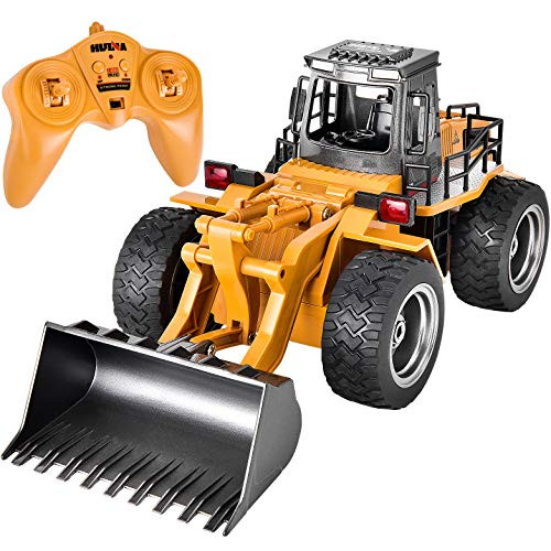 ROOYA BABY Remote Control Loader Bulldozer Construction Vehicle 2.4GHz Radio Controlled Alloy Shovel Tractor 4WD RC Car with Lights 6 Channel Simulation Truck for Boys