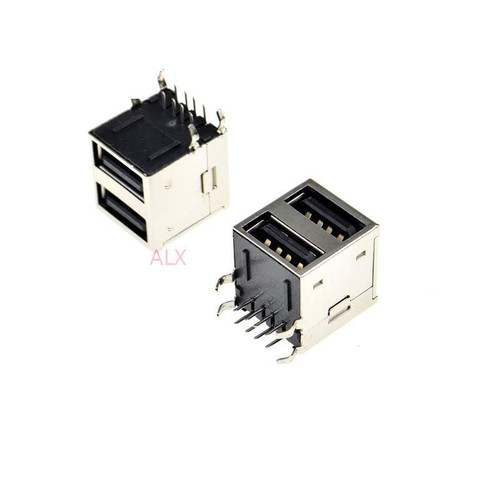 5PCS Double USB 2.0 Type A Female Jack Socket Connector USB-A 8 PIN 90 Degrees Right Angle for PCB