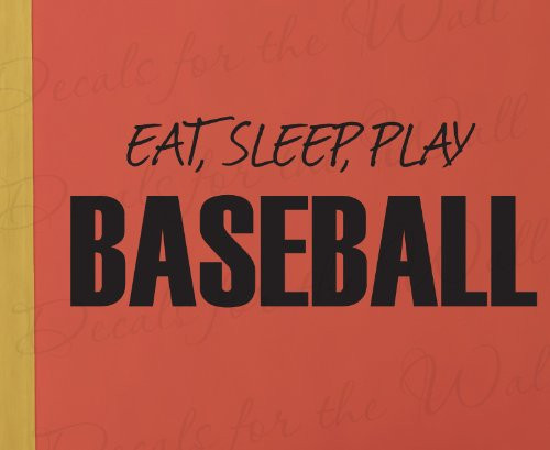 Eat Sleep Play Baseball - Boy Sports Themed Kids Room Playroom - Decorative Adhesive Vinyl Wall Decal, Quote Sticker Graphic, Lettering Art Decor, Saying Decoration