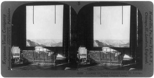 HistoricalFindings Photo: Grand Canyon Lodge: Looking into The Canyon from Lounge,Arizona,AZ,c1929,Chairs