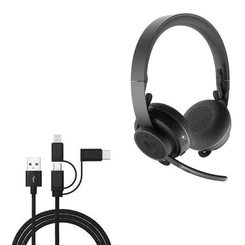 BoxWave Cable Compatible with Logitech Zone Wireless Headset - AllCharge 3-in-1 Cable for Logitech Zone Wireless Headset - Jet Black
