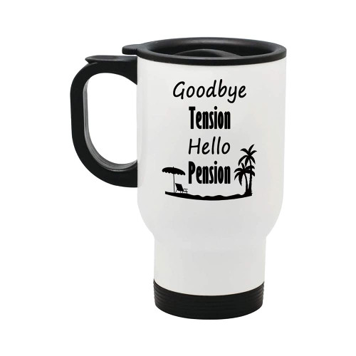 Funny Mugs?for Retired Men, Women, Coworkers Retirement Presents Goodbye Tension Hello Pension Coffee Tea Cups.100% Stainless Steel Material Travel Mugs - 14oz