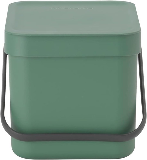 Brabantia Sort & Go Food Trash Can (1.6 Gal/Fir Green) Small Countertop Kitchen Compost Caddy with Handle & Removable Lid, Easy Clean, Fixtures Included for Wall/Cupboard Mounting