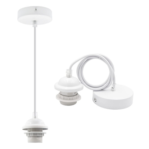 WEHFANZR Mini Pendant Light Cord,2-Pack White Cord Hanging Light Fixtures Kit Vintage Edison Modern Ceiling Pendant Lamp Holder, E26/E27 Adjustable DIY Lamp Kit for Kitchen Island/Bar/Dining Room