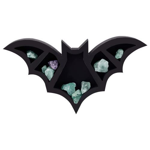 WEBEEDY Black Bat Shelf Crystal Wooden Shelves Spooky Gothic Witchy Room Decor Goth Room Accessories and Witchy Decor Wall Mounted Hanging Floating Shelves for Halloween Home Decor