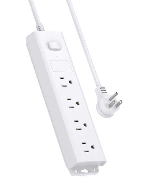 Power Strip Surge Protector, 4 Outlets Mountable Power Strip with 5FT Extension Cord, Wall Mount Power Outlet Strip, Flat Plug, Charging Station Overload Protection for Home, Office, Dorm (White)
