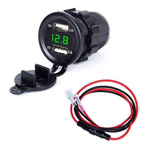 Quick Charge Dual USB Outlet, USB Car Charger, LED Digital Voltmeter Waterproof Car Socket for Car, Marine, Boat, Motorcycle, Truck and More.