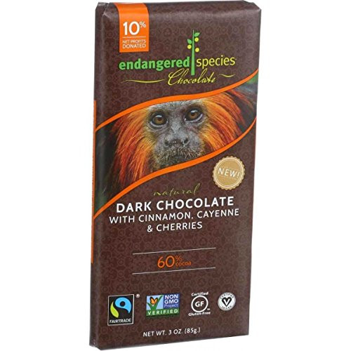 Endangered Species Natural Dark Chocolate Bar with Cinnamon Cayenne and Cherries, 3 Ounce - 12 per case.